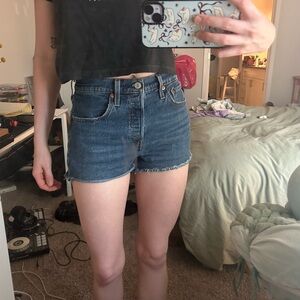 Levi's Blue Jean Shorts High-Waisted Raw Hem